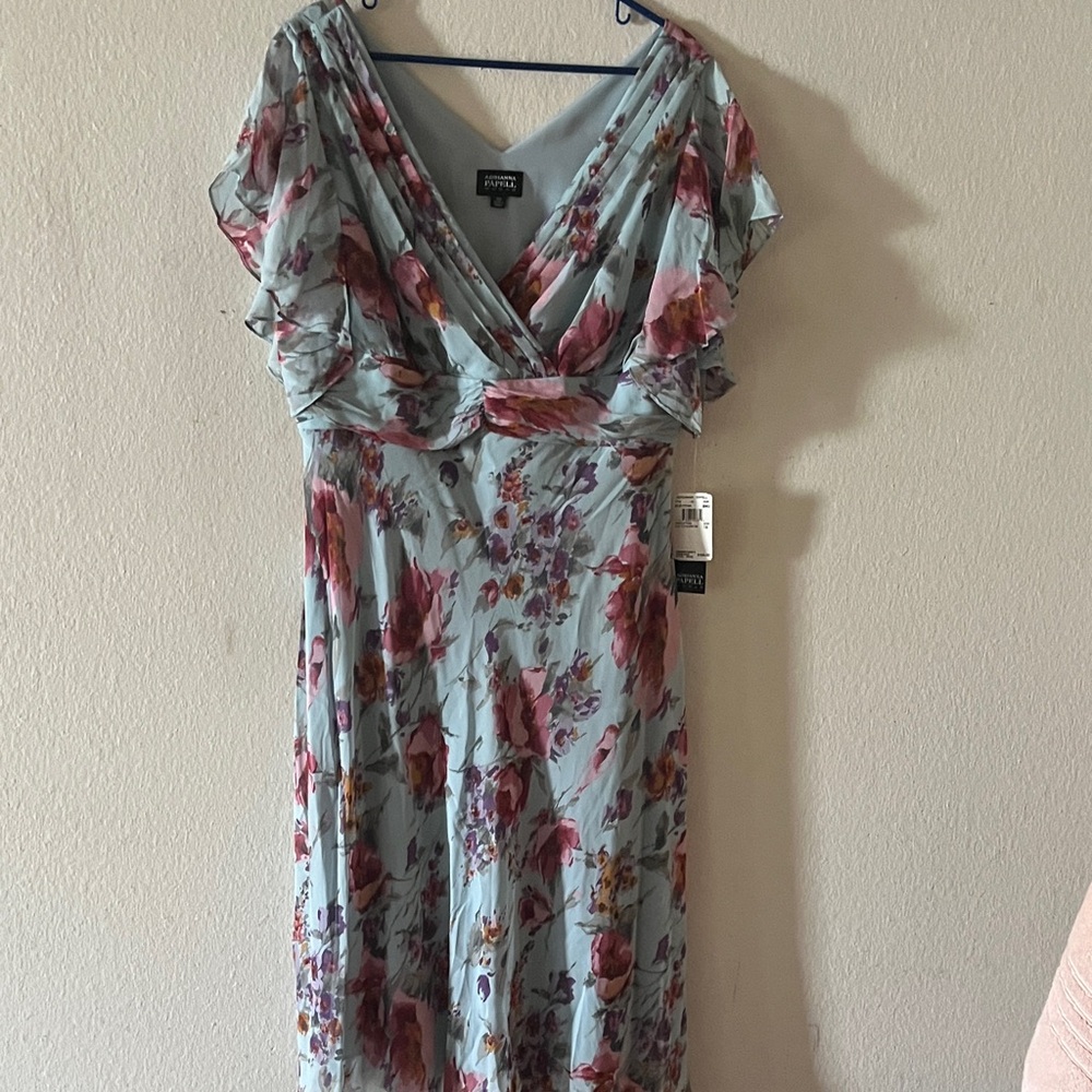 Adrianna Papell Blue and Pink Floral Midi Dress